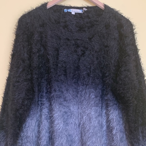 Cecico | Teddy Fuzzy Furry Ombre Stretchy Long Sleeve Round Neck Sweater L - Picture 3 of 17